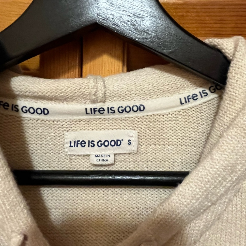 Life Is Good Cream Knit Hoodie Sweater - Picture 4 of 6